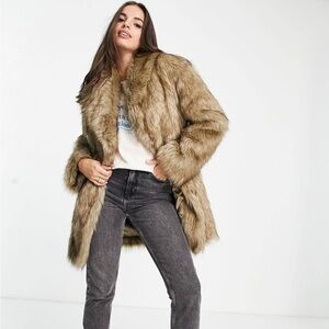 ASOS DESIGN faux fur coat in brown